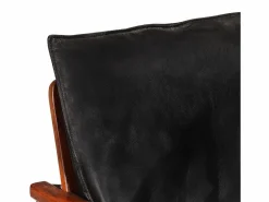 New Clicnbuy Sofá de 2 plazas madera maciza acacia y cuero auténtico Negro