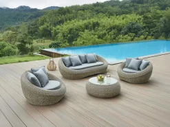 Clearance MYLIA Sofá de 3 plazas para jardín en ratán natural oscuro - WHITEHEAVEN de Color natural oscuro