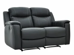 Vente-unique Sofá de 2 plazas relax de piel en color gris EVASION