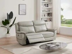 Outlet Sofá de 3 plazas relax eléctrico de cuero ADELIO Sofá Relax