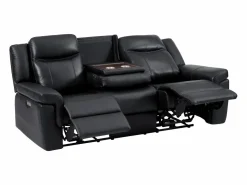Vente-unique Sofá de 3 plazas relax eléctrico de piel con tableta bar KENNETH