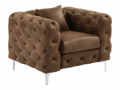 Online Vente-unique Sofá de 3 plazas, sillón y cheslón chéster de microfibra con aspecto de cuero envejecido EDWINA Marru00f3n