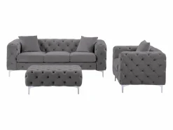 Outlet Sofá de 3 plazas, sillón y puf chéster de terciopelo antracita EDWINA Conjunto Sofá Y Sillón