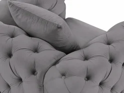 Outlet Sofá de 3 plazas, sillón y puf chéster de terciopelo antracita EDWINA Conjunto Sofá Y Sillón