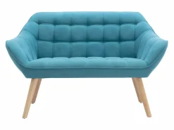 Sale Sofá de 2 plazas y sillón de tela azul acolchado. Estilo escandinavo. CASERTA Conjunto Sofá Y Sillón