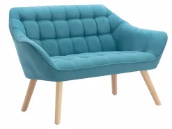 Sale Sofá de 2 plazas y sillón de tela azul acolchado. Estilo escandinavo. CASERTA Conjunto Sofá Y Sillón