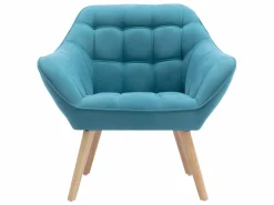 Sale Sofá de 2 plazas y sillón de tela azul acolchado. Estilo escandinavo. CASERTA Conjunto Sofá Y Sillón