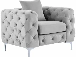 New Sofá de 3 plazas y sillón de terciopelo y patas de metal EDWINA Conjunto Sofá Y Sillón
