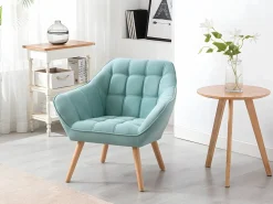 Vente-unique Sofá de 2 plazas y sillón de tela verde agua acolchado. Estilo escandinavo. CASERTA