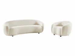 Hot Vente-unique Sofá de 3 plazas y sillón en tejido de rizo marfil BOVANA de Pascal Morabito Blanco