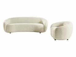 Hot Vente-unique Sofá de 3 plazas y sillón en tejido de rizo marfil BOVANA de Pascal Morabito Blanco