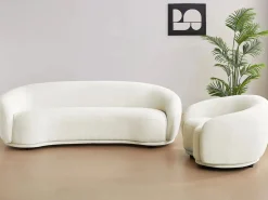 Hot Vente-unique Sofá de 3 plazas y sillón en tejido de rizo marfil BOVANA de Pascal Morabito Blanco