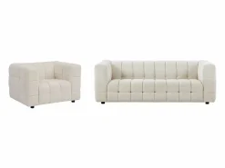 Vente-unique Sofá de 3 plazas y sillón en tela bouclé marfil LERICI de Pascal Morabito