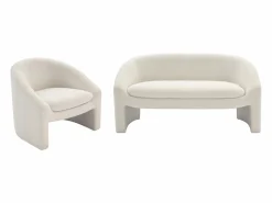 Discount Vente-unique Sofá de 2 plazas y sillón en tejido tela de rizo OSSANA Blanco