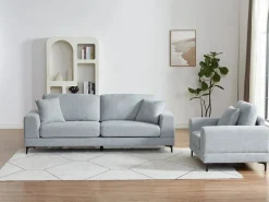 Vente-unique Sofá de 3 plazas y sillón en tela texturizada JAMOLO