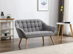 New Vente-unique Sofá de 2 plazas y sillón acolchado estilo escandinavo. Tendencia del momento. Medidas: Ancho 127 / 82 x Prof. 73 x Alt. 77 cm. CASERTA Gris