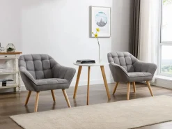 New Vente-unique Sofá de 2 plazas y sillón acolchado estilo escandinavo. Tendencia del momento. Medidas: Ancho 127 / 82 x Prof. 73 x Alt. 77 cm. CASERTA Gris