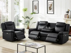 Vente-unique Sofá de 3 plazas y sillón relax eléctrico de piel KENNETH