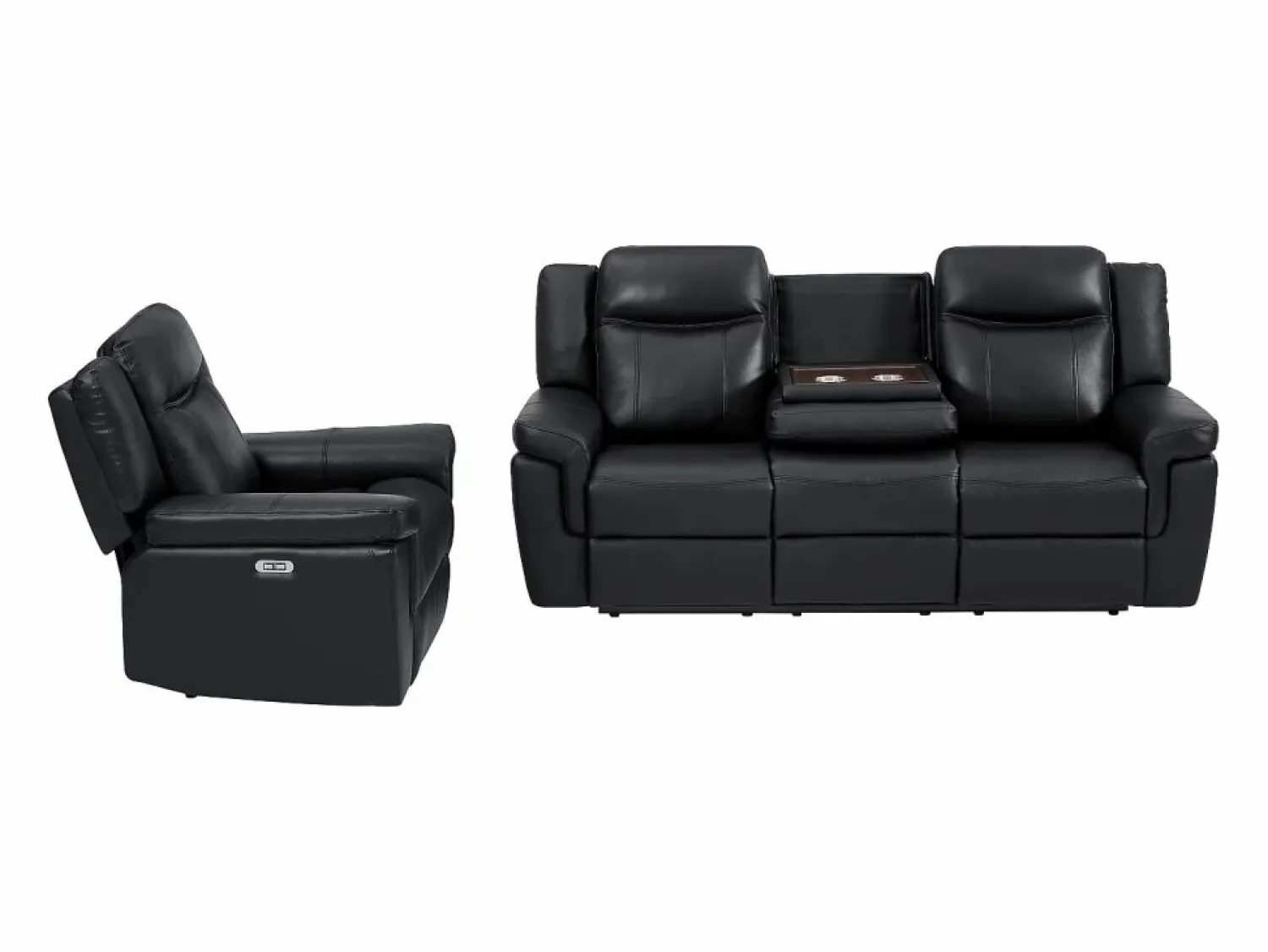 Vente-unique Sofá de 3 plazas y sillón relax eléctrico de piel KENNETH