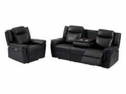 Vente-unique Sofá de 3 plazas y sillón relax eléctrico de piel KENNETH