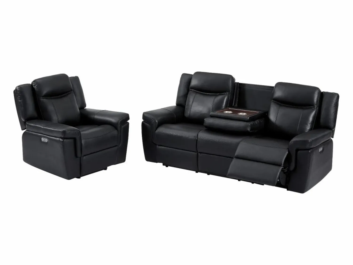 Vente-unique Sofá de 3 plazas y sillón relax eléctrico de piel KENNETH