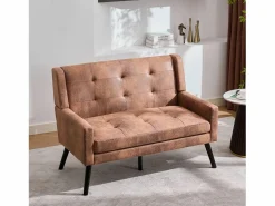 Discount Hauss Spole Sofá de 2 plazas y sillones en tejido ante color café - Conjunto de 2 con patas de madera Camel