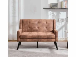 Discount Hauss Spole Sofá de 2 plazas y sillones en tejido ante color café - Conjunto de 2 con patas de madera Camel