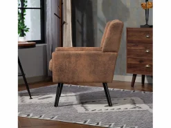 Discount Hauss Spole Sofá de 2 plazas y sillones en tejido ante color café - Conjunto de 2 con patas de madera Camel