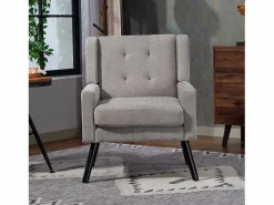 Hauss Spole Sofá de 2 plazas y sillones en tejido de lino - Juego de 2 con patas de madera