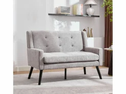 Hauss Spole Sofá de 2 plazas y sillones en tejido de lino - Juego de 2 con patas de madera