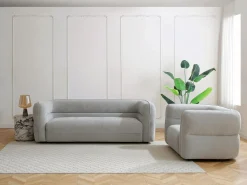 Outlet Sofá de 3 plazas y un sillón en tela de chenilla TALIENA Conjunto Sofá Y Sillón