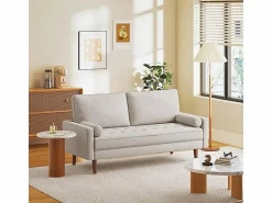 DripeX Sofá de 3 salones en tela de lino - escandinavo - con 2 almohadas y reposabrazos - pies de madera sólida - 173x77x84cm