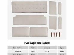 DripeX Sofá de 3 salones en tela de lino - escandinavo - con 2 almohadas y reposabrazos - pies de madera sólida - 173x77x84cm