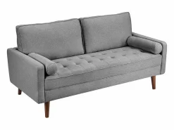 Online DripeX Sofá de 3 salones en tela de lino - escandinavo - con 2 almohadas y reposabrazos - pies de madera sólida - 173x77x84cm Gris
