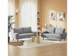 Online DripeX Sofá de 3 salones en tela de lino - escandinavo - con 2 almohadas y reposabrazos - pies de madera sólida - 173x77x84cm Gris