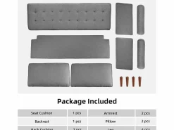 Online DripeX Sofá de 3 salones en tela de lino - escandinavo - con 2 almohadas y reposabrazos - pies de madera sólida - 173x77x84cm Gris