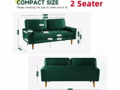 New Sofá de 2 salones en terciopelo , sofá de sala de estar moderna, con reposabrazos y pies bajos, una espalda baja - 148.5x78x85cm Sofá Vintage|Sofás Chesterfield