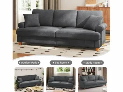 Sale DripeX Sofá de comodidad de 3 salones, tela de oruga, con reposabrazos, cojines y 2 almohadas, carga máxima 365 kg - 220x76x86 cm Gris