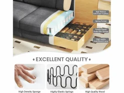 Sale DripeX Sofá de comodidad de 3 salones, tela de oruga, con reposabrazos, cojines y 2 almohadas, carga máxima 365 kg - 220x76x86 cm Gris