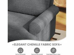Sale DripeX Sofá de comodidad de 3 salones, tela de oruga, con reposabrazos, cojines y 2 almohadas, carga máxima 365 kg - 220x76x86 cm Gris