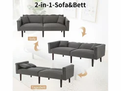 Sofá de dos plazas con función reclinable, respaldo doble regulable independientemente, tapizado en metal, tejido de algodón y lino, color .