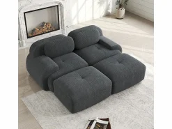 Discount KOMHTOM Sofá de dos plazas de terciopelo a cuadros, antideslizante, con reposabrazos ergonómicos y acolchado mullido de alta resistencia, . Gris
