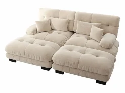 Hot Sofá de dos plazas en chenilla,dos cojines lumbares y dos cojines decorativos,reposabrazos anchos y dos reposapiés, tapizado en tela . Conjunto Sofás