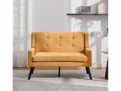 Online Hauss Spole Sofá de dos plazas y sillones en tejido de lino - Juego de 2 con patas de madera Amarillo