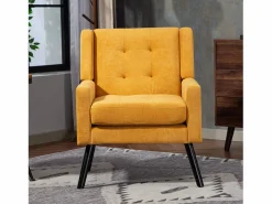 Online Hauss Spole Sofá de dos plazas y sillones en tejido de lino - Juego de 2 con patas de madera Amarillo