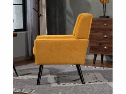 Online Hauss Spole Sofá de dos plazas y sillones en tejido de lino - Juego de 2 con patas de madera Amarillo