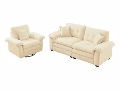 Online Hauss Spole Sofá de dos plazas y sillones giratorios en tejido chenilla - Con cojines Beige