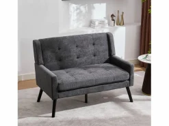 Hauss Spole Sofá de dos plazas y sillones en tejido de lino oscuro - Juego de 2 con patas de madera
