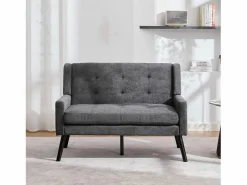 Hauss Spole Sofá de dos plazas y sillones en tejido de lino oscuro - Juego de 2 con patas de madera