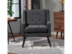 Hauss Spole Sofá de dos plazas y sillones en tejido de lino oscuro - Juego de 2 con patas de madera